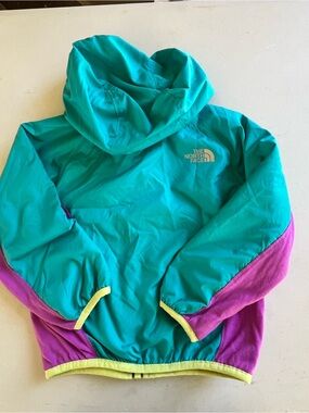 The North Face Teal, Purple, and Yellow Hooded zip up